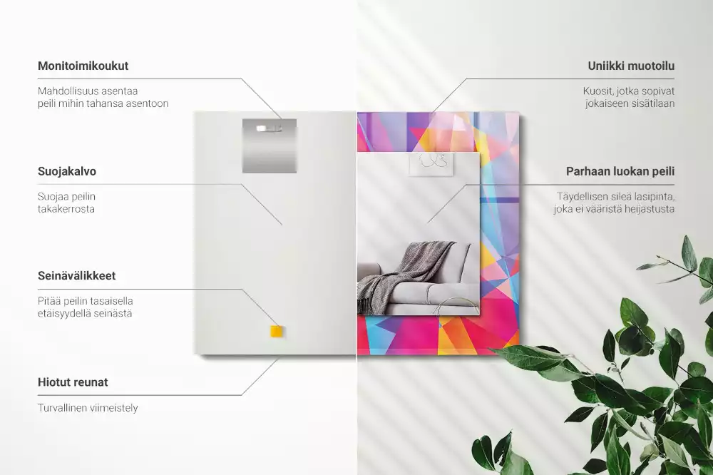 Lustro ramka z nadrukiem prostokątne barwne desenie geometryczne