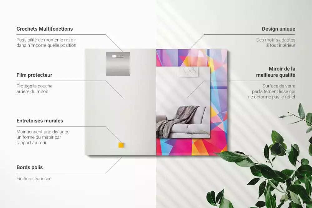 Lustro ramka z nadrukiem prostokątne barwne desenie geometryczne
