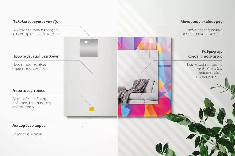 Lustro ramka z nadrukiem prostokątne barwne desenie geometryczne