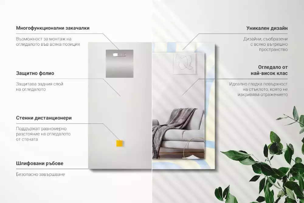 Lustro z drukowaną ramką prostokątne abstrakcyjne desenie faliste