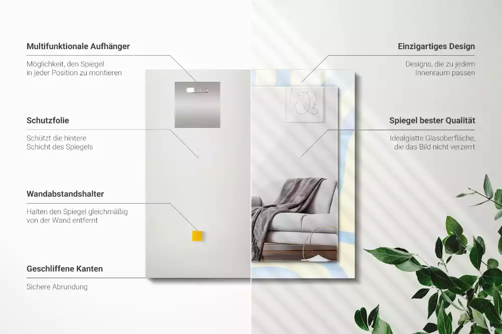 Lustro z drukowaną ramką prostokątne abstrakcyjne desenie faliste