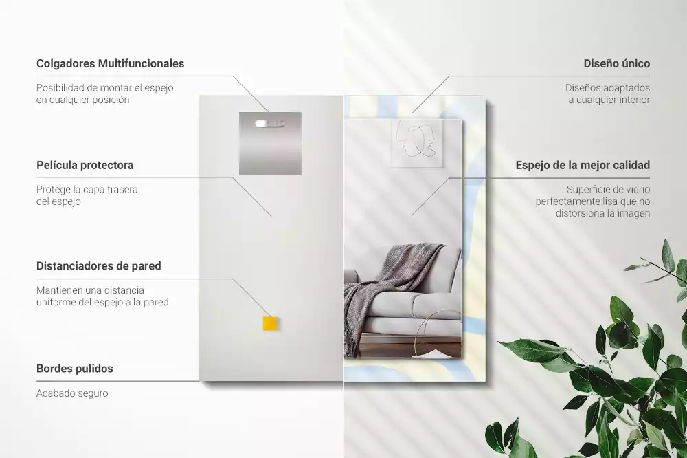 Lustro z drukowaną ramką prostokątne abstrakcyjne desenie faliste