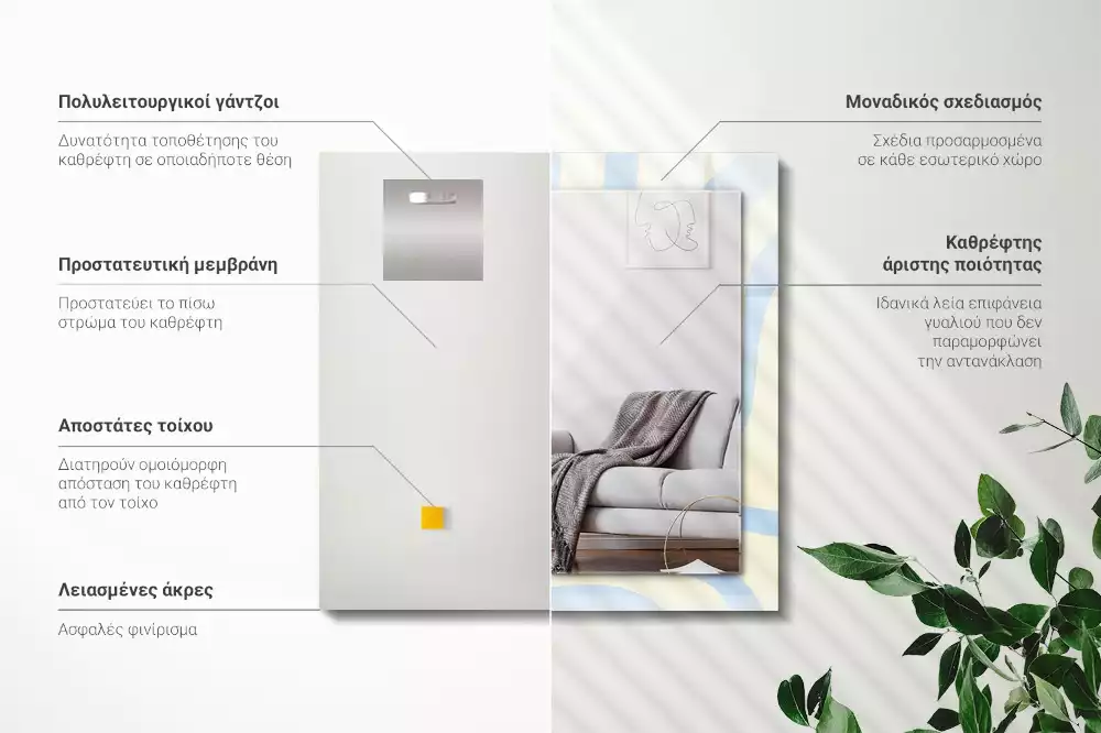Lustro z drukowaną ramką prostokątne abstrakcyjne desenie faliste