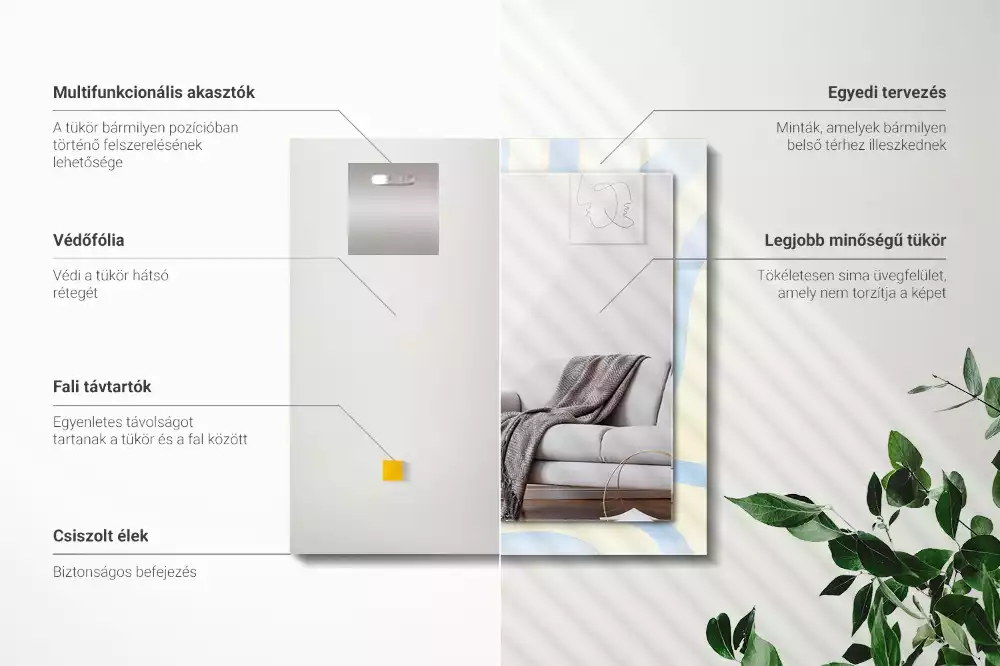 Lustro z drukowaną ramką prostokątne abstrakcyjne desenie faliste