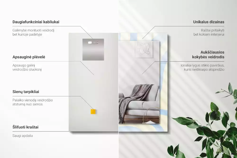 Lustro z drukowaną ramką prostokątne abstrakcyjne desenie faliste