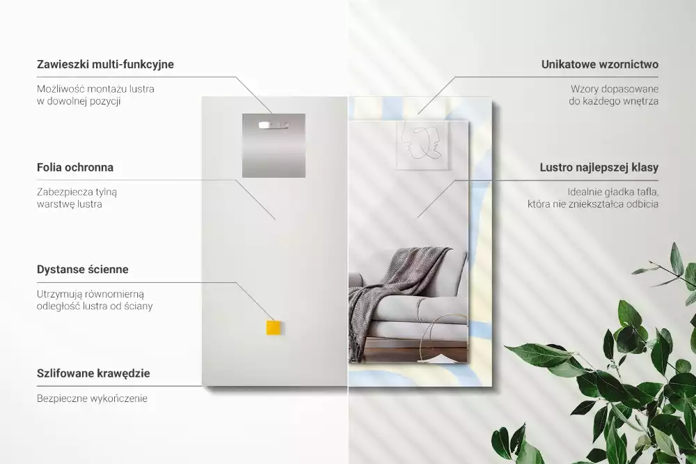 Lustro z drukowaną ramką prostokątne abstrakcyjne desenie faliste