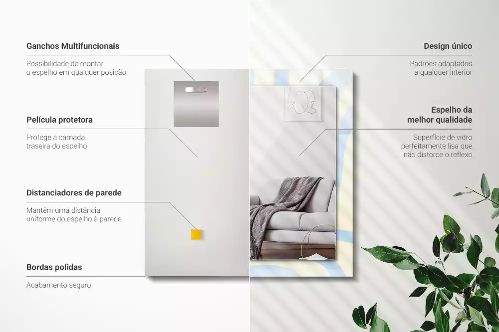 Lustro z drukowaną ramką prostokątne abstrakcyjne desenie faliste