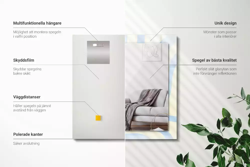Lustro z drukowaną ramką prostokątne abstrakcyjne desenie faliste