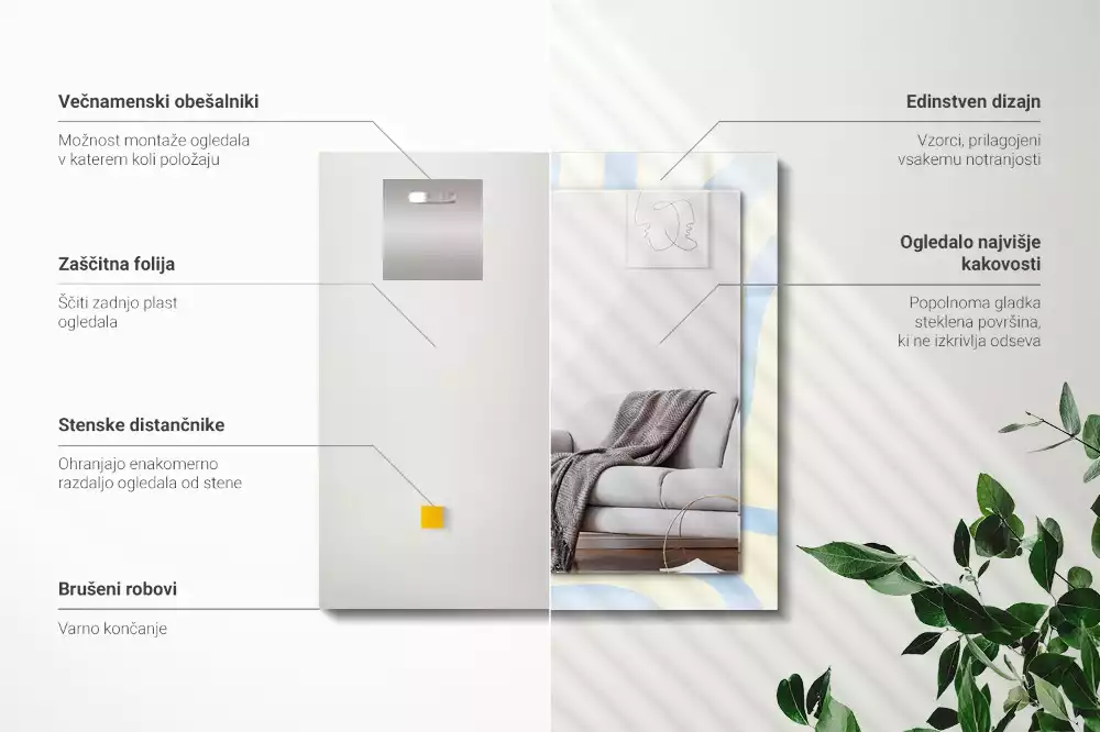 Lustro z drukowaną ramką prostokątne abstrakcyjne desenie faliste