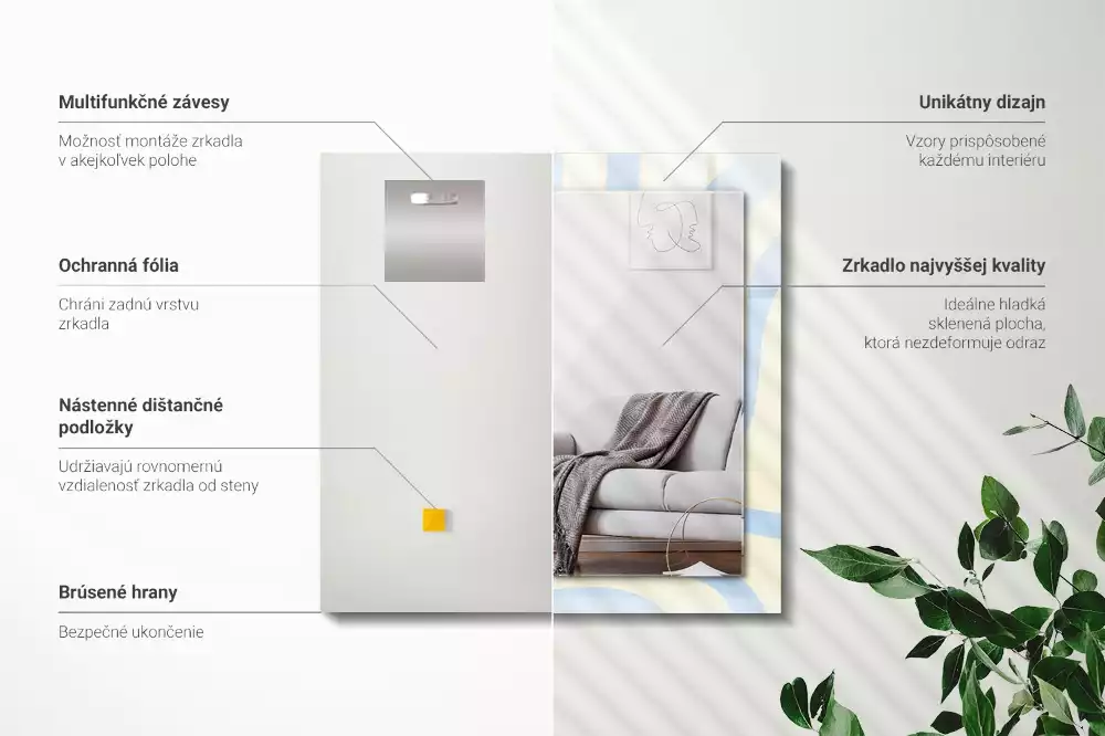 Lustro z drukowaną ramką prostokątne abstrakcyjne desenie faliste