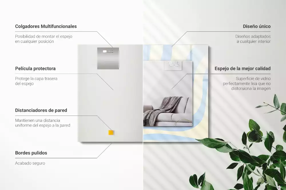 Lustro z drukowaną ramką prostokątne abstrakcyjne desenie faliste