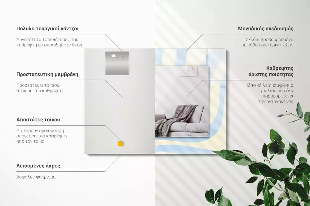 Lustro z drukowaną ramką prostokątne abstrakcyjne desenie faliste