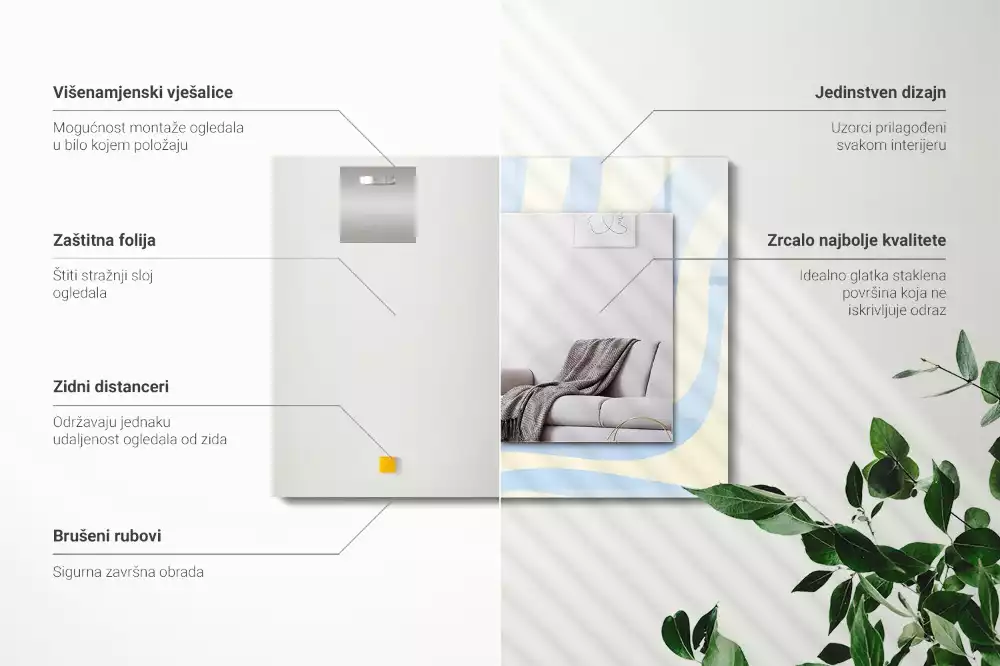 Lustro z drukowaną ramką prostokątne abstrakcyjne desenie faliste