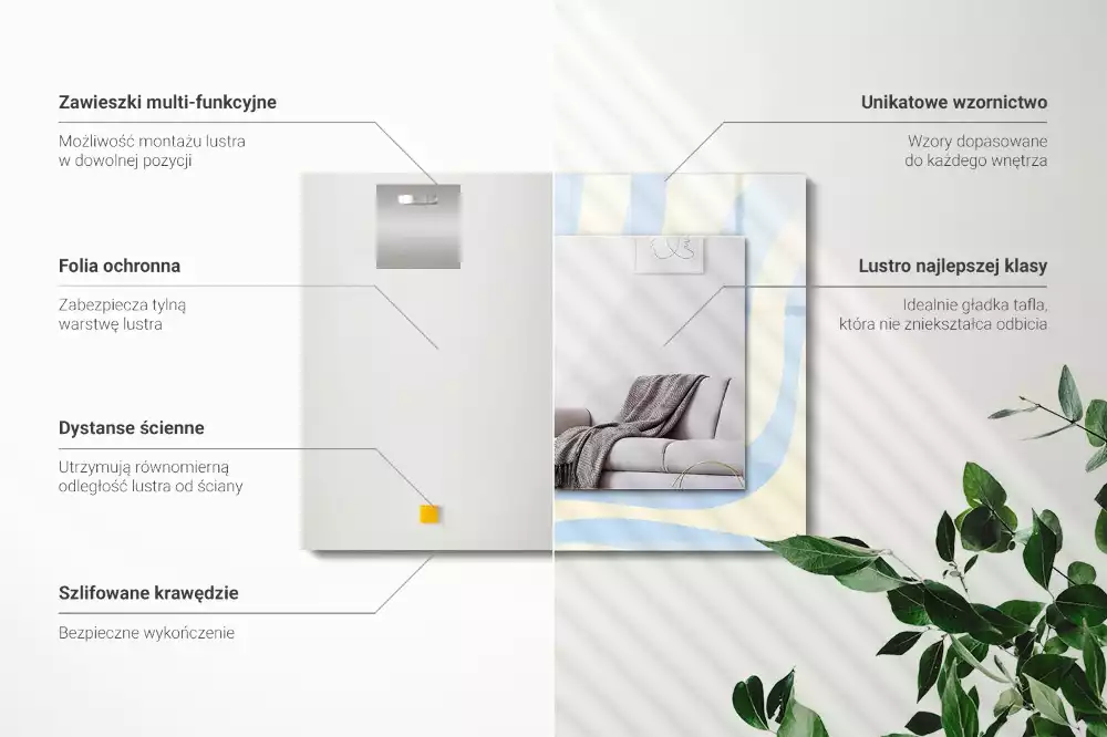 Lustro z drukowaną ramką prostokątne abstrakcyjne desenie faliste