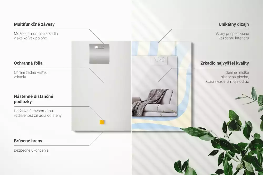 Lustro z drukowaną ramką prostokątne abstrakcyjne desenie faliste