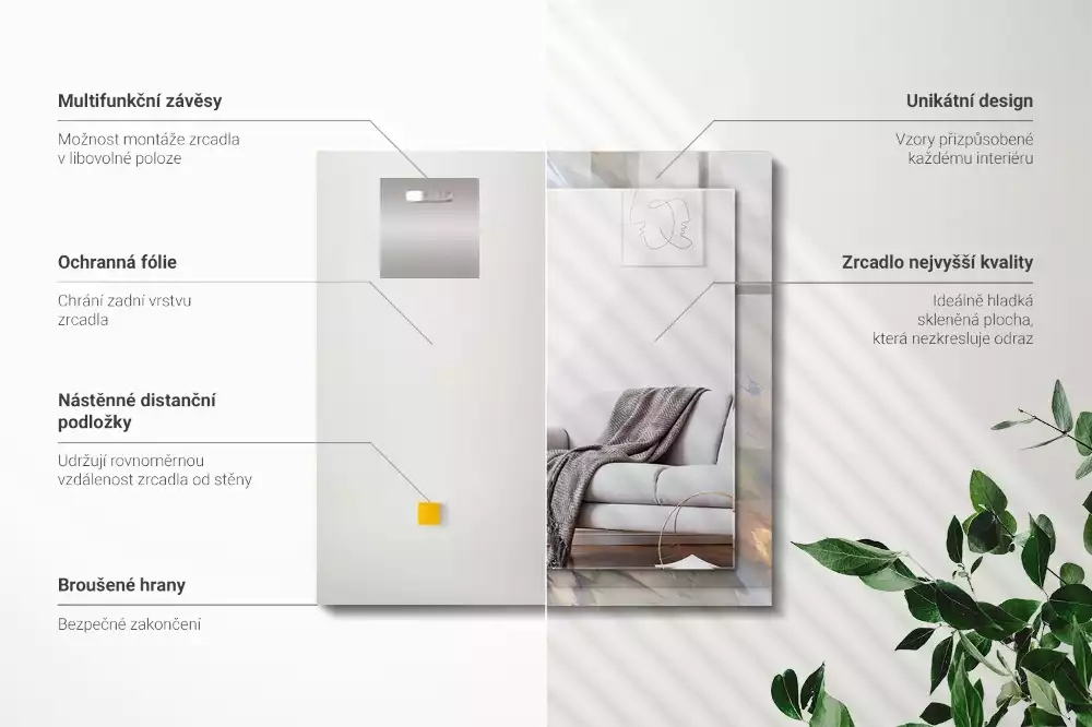 Lustro z nadrukiem dekoracyjne prostokątne abstrakcyjne barwne desenie