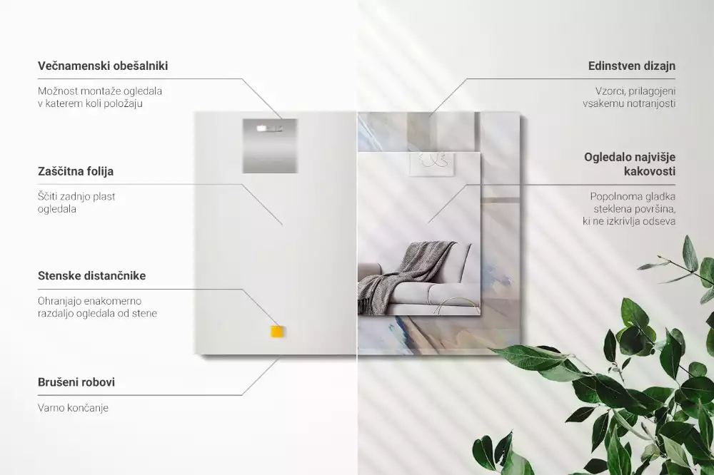 Lustro z nadrukiem dekoracyjne prostokątne abstrakcyjne barwne desenie