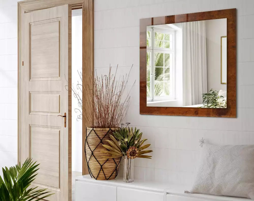 Lustro ramka z nadrukiem prostokątne stary stół drewniany