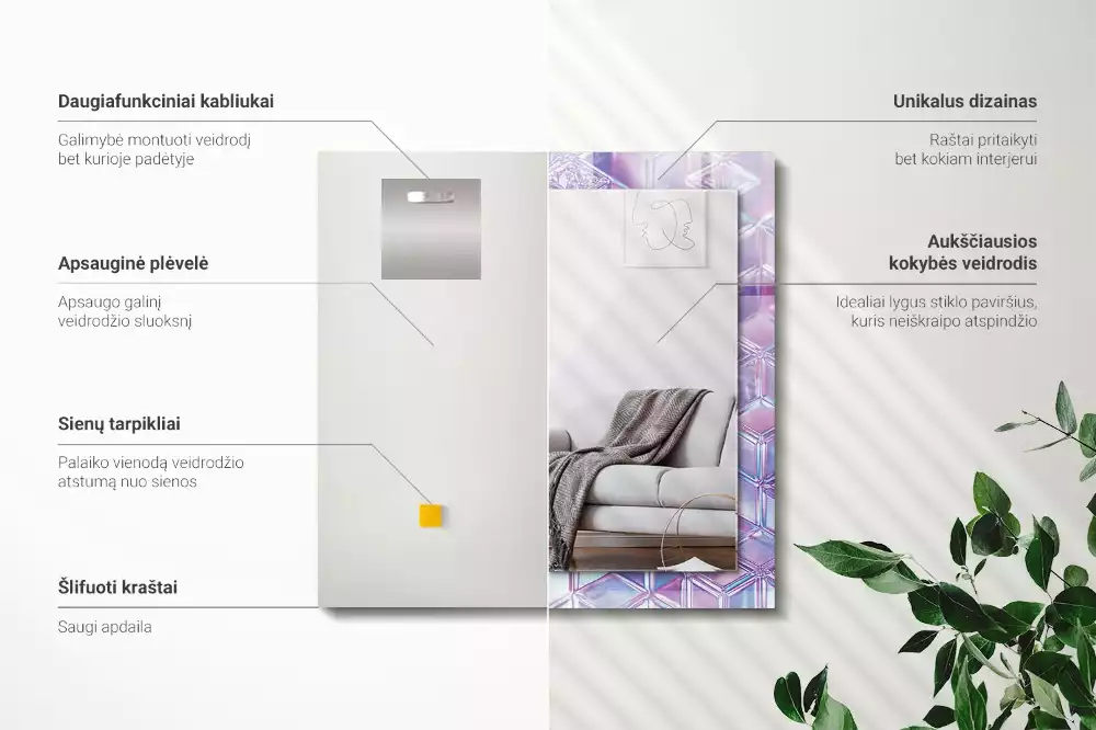 Lustro z drukowaną ramką prostokątne przezroczyste barwne sześciany