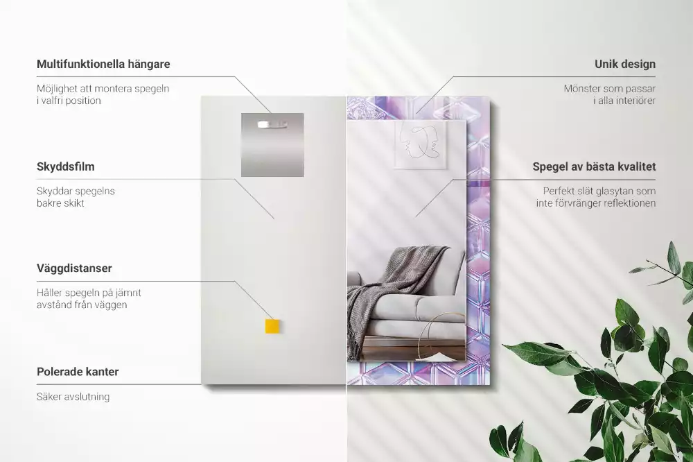 Lustro z drukowaną ramką prostokątne przezroczyste barwne sześciany
