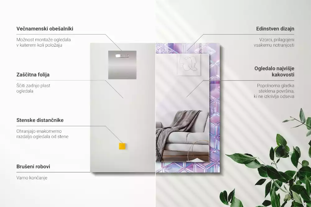 Lustro z drukowaną ramką prostokątne przezroczyste barwne sześciany