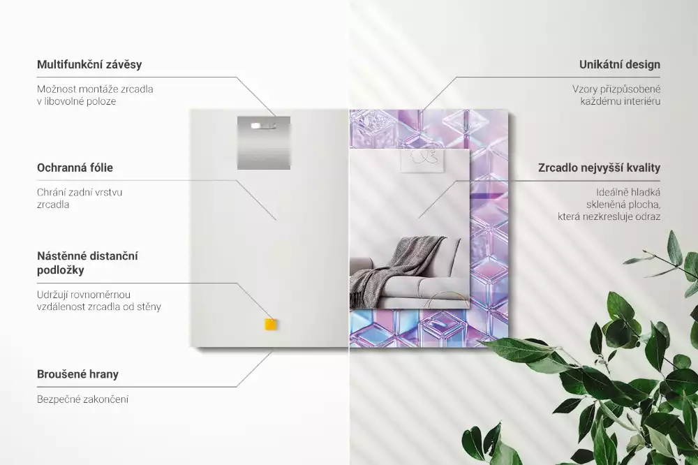 Lustro z drukowaną ramką prostokątne przezroczyste barwne sześciany