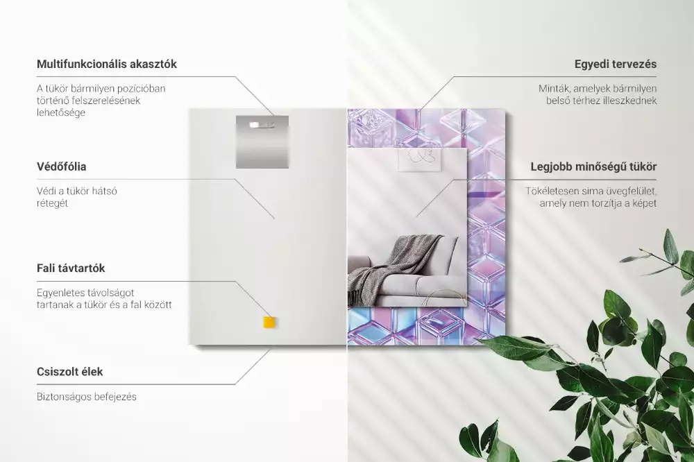 Lustro z drukowaną ramką prostokątne przezroczyste barwne sześciany