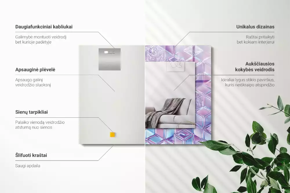 Lustro z drukowaną ramką prostokątne przezroczyste barwne sześciany