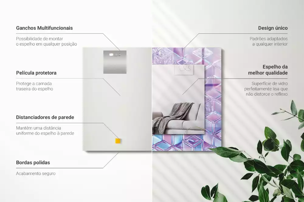 Lustro z drukowaną ramką prostokątne przezroczyste barwne sześciany