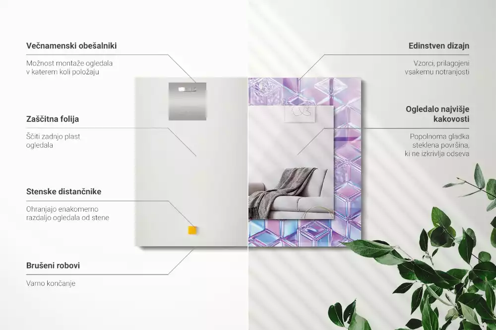 Lustro z drukowaną ramką prostokątne przezroczyste barwne sześciany