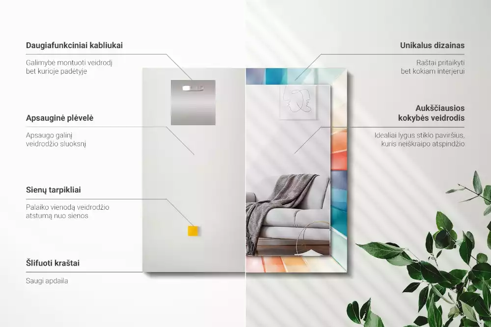 Lustro dekoracyjne prostokątne kolorowe promienie światła