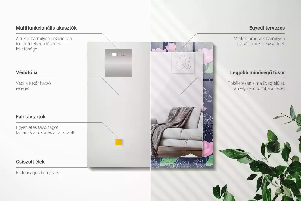 Lustro z nadrukiem prostokątne różowe kwiaty lotosu