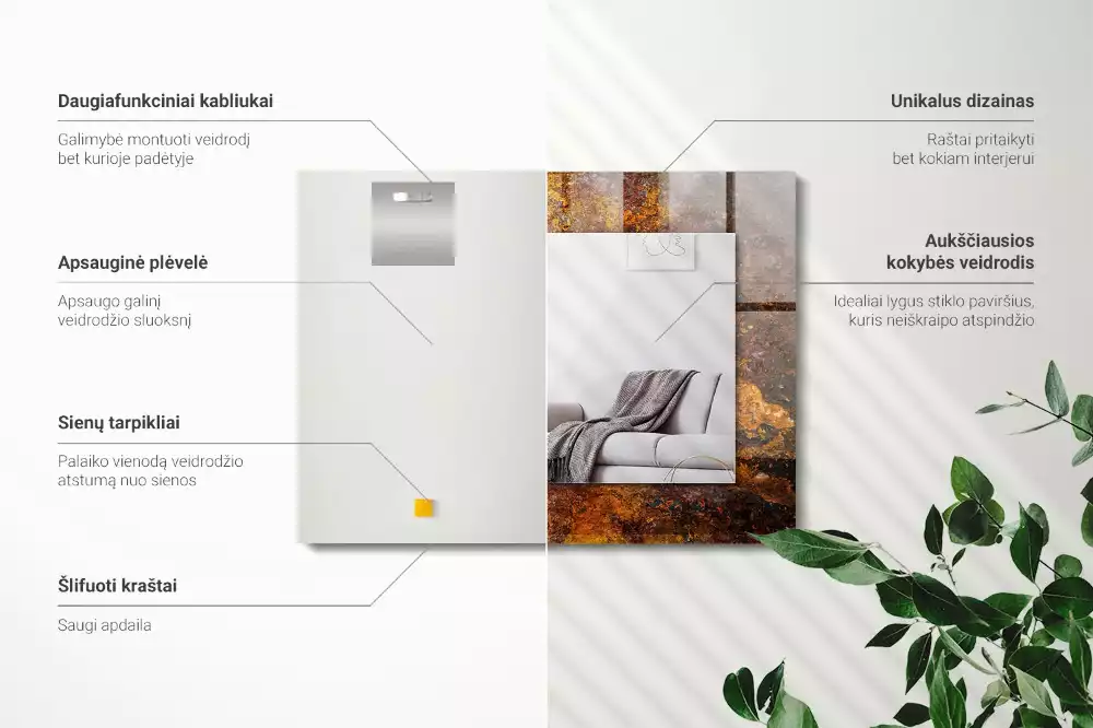 Lustro z nadrukiem dekoracyjne prostokątne zardzewiała nawierzchnia metalowa