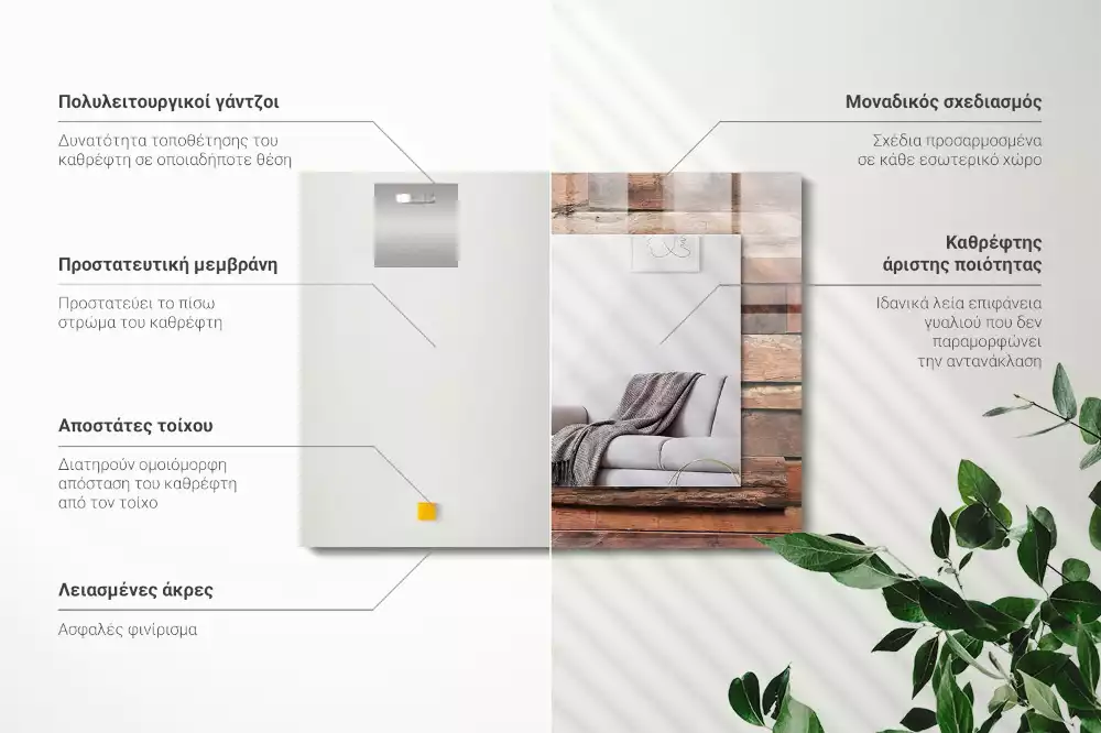 Lustro ramka z nadrukiem prostokątne panelowa ściana drewniana