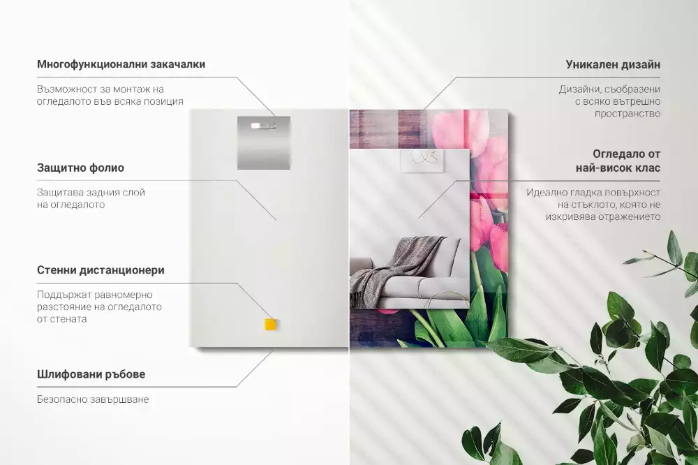 Lustro dekoracyjne prostokątne różowe tulipany na drewnie