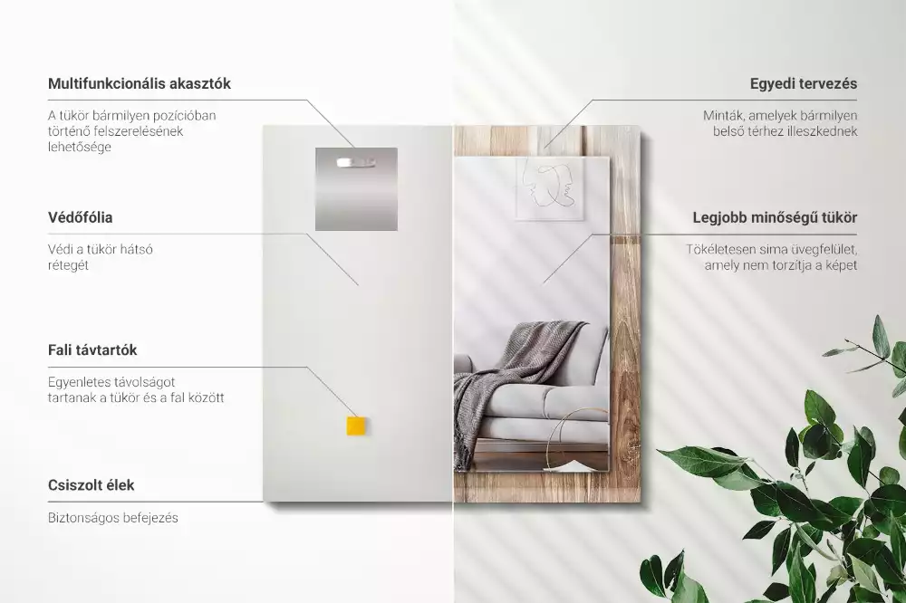 Lustro z nadrukiem prostokątne deski podłogowe drewniane