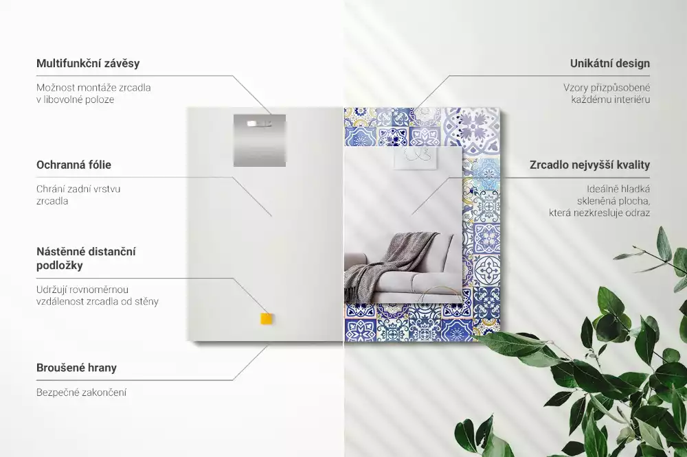Lustro z nadrukiem prostokątne kolorowa mozaika z kafelek