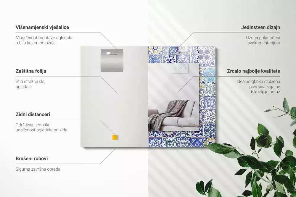 Lustro z nadrukiem prostokątne kolorowa mozaika z kafelek