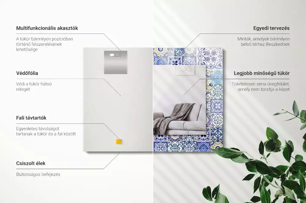 Lustro z nadrukiem prostokątne kolorowa mozaika z kafelek