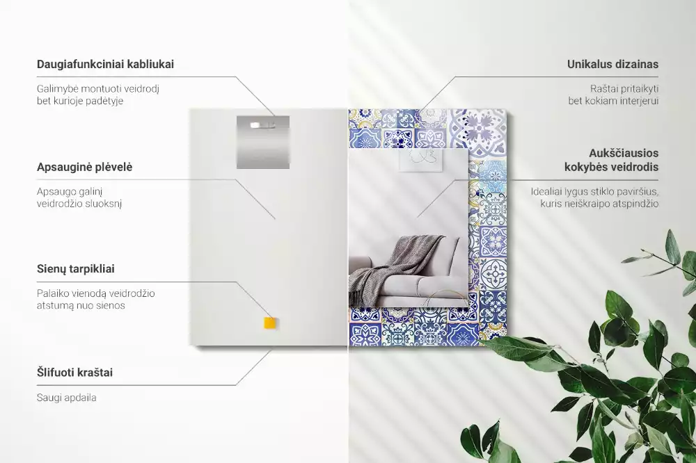 Lustro z nadrukiem prostokątne kolorowa mozaika z kafelek