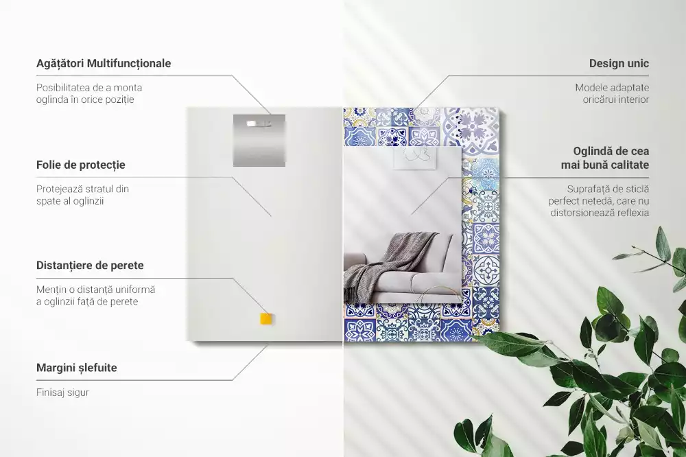 Lustro z nadrukiem prostokątne kolorowa mozaika z kafelek