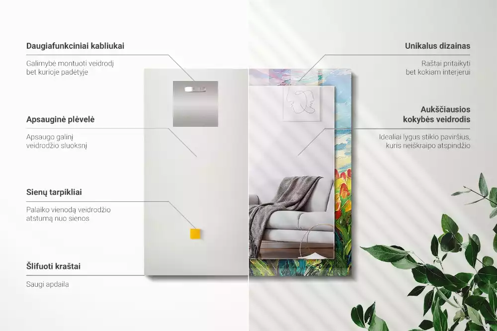 Lustro z nadrukiem dekoracyjne prostokątne pole tulipanowe