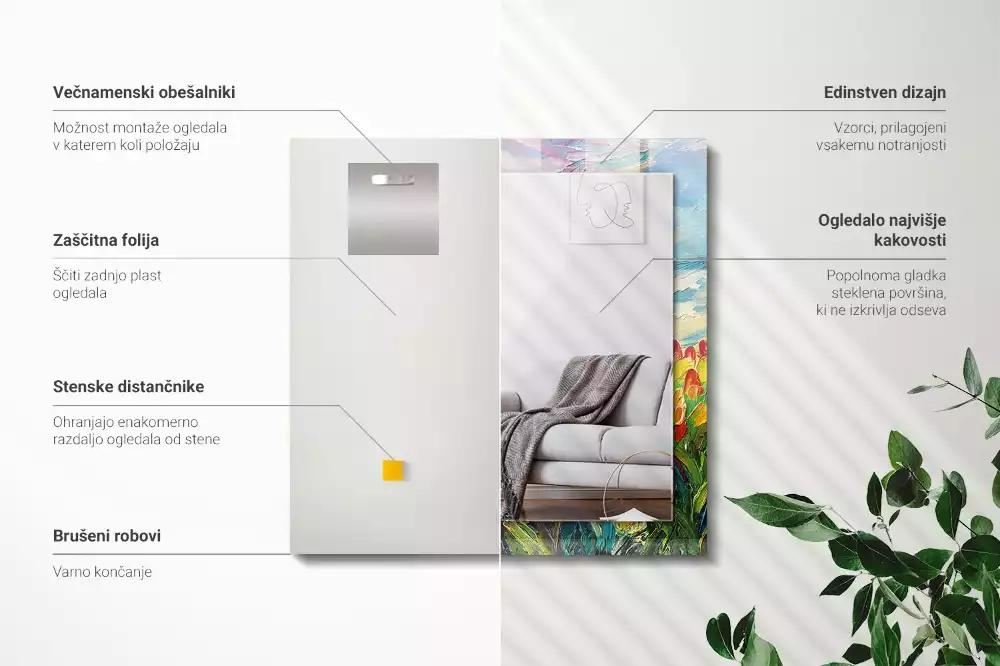 Lustro z nadrukiem dekoracyjne prostokątne pole tulipanowe