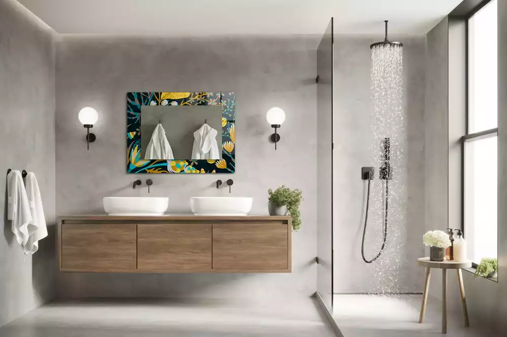 Lustro ramka z nadrukiem prostokątne desenie w kwiaty i liście