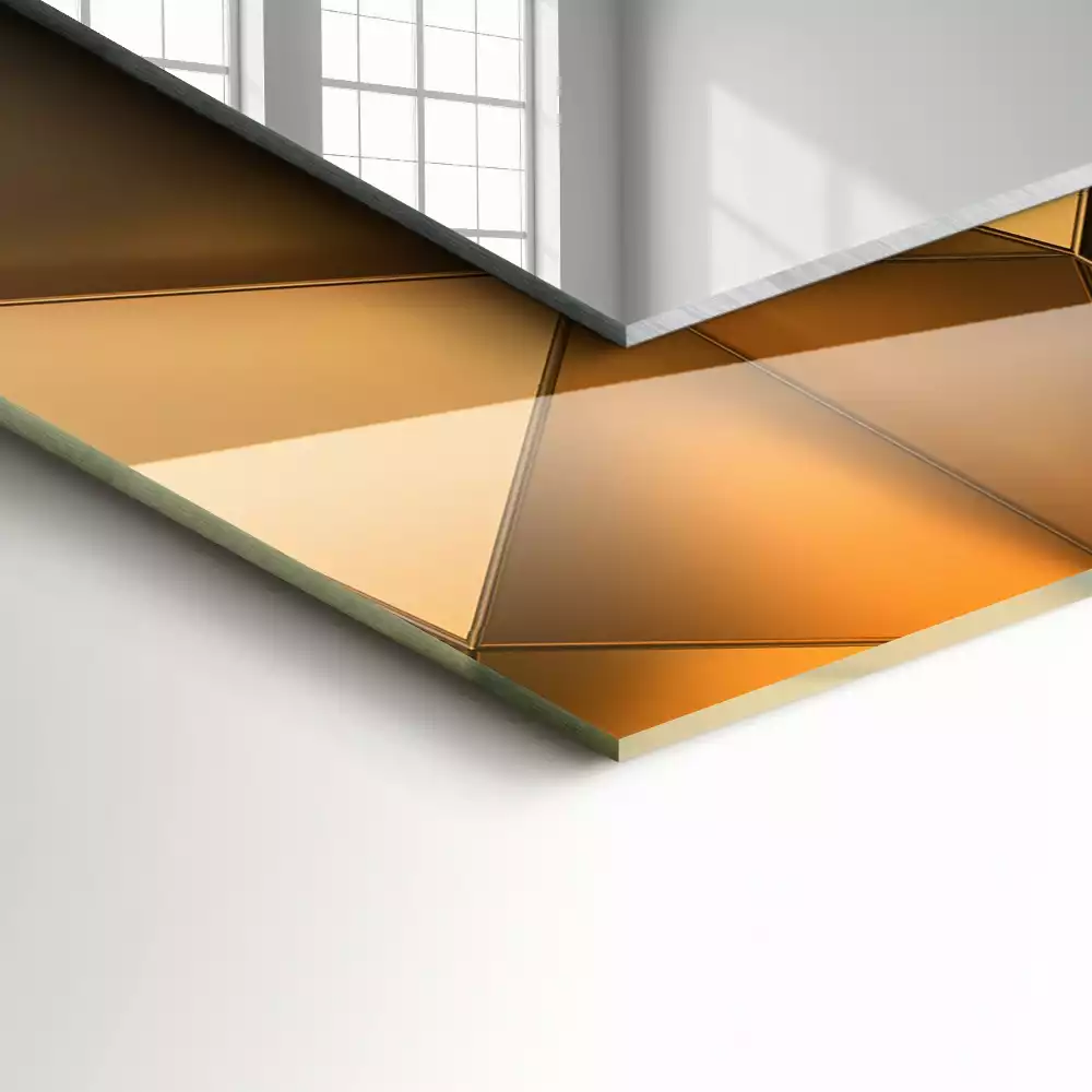 Lustro z drukowaną ramką prostokątne złote desenie geometryczne