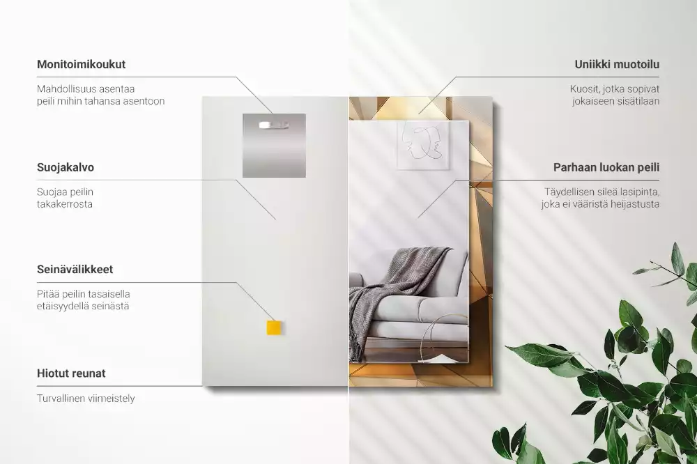 Lustro z drukowaną ramką prostokątne złote desenie geometryczne