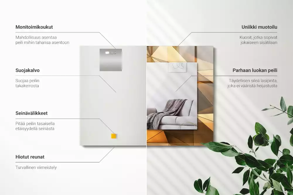 Lustro z drukowaną ramką prostokątne złote desenie geometryczne