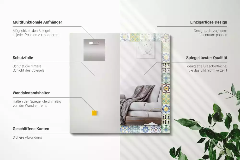 Lustro ramka z nadrukiem prostokątne kolorowe motywy kafelkowe