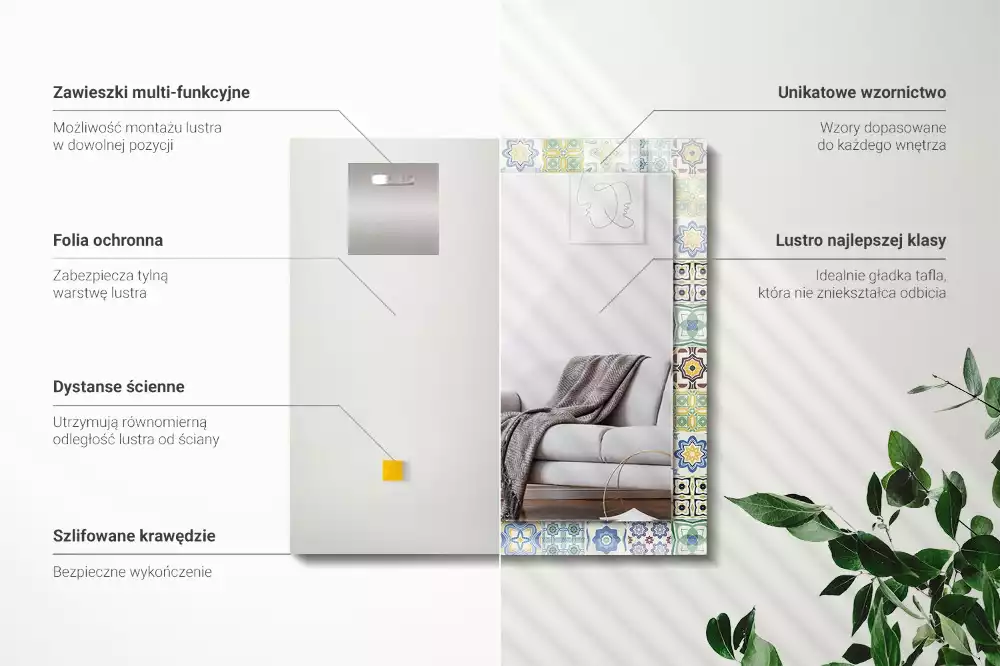Lustro ramka z nadrukiem prostokątne kolorowe motywy kafelkowe