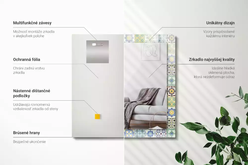 Lustro ramka z nadrukiem prostokątne kolorowe motywy kafelkowe